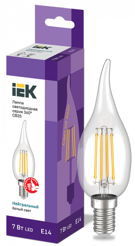 IEK Лампа LED CВ35 свеча на ветру 7Вт 230В 4000К E14 серия 360°