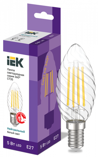 IEK Лампа LED CT35 свеча витая 5Вт 230В 4000К E27 серия 360°