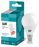 IEK Лампа светодиодная ECO G45 шар 3Вт 230В 4000К E14