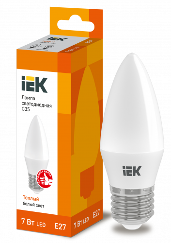 IEK Лампа светодиодная ECO C35 свеча 7Вт 230В 3000К E27