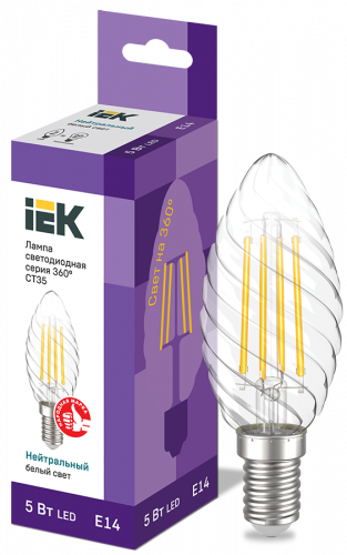 IEK Лампа LED CT35 свеча витая 5Вт 230В 4000К E14 серия 360°