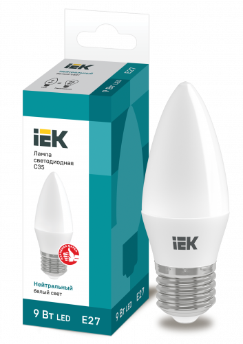 IEK Лампа светодиодная ECO C35 свеча 9Вт 230В 4000К E27