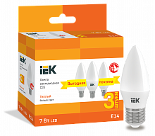 IEK Лампа LED C35 свеча 7Вт 230В 3000К E14 (3шт/упак)